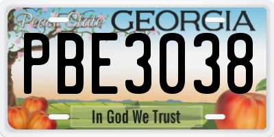 GA license plate PBE3038