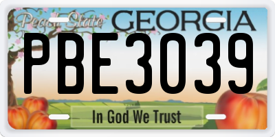 GA license plate PBE3039