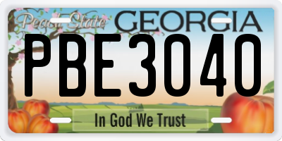 GA license plate PBE3040