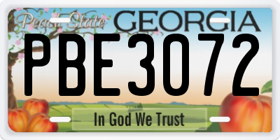 GA license plate PBE3072