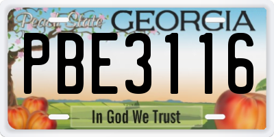 GA license plate PBE3116