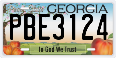 GA license plate PBE3124