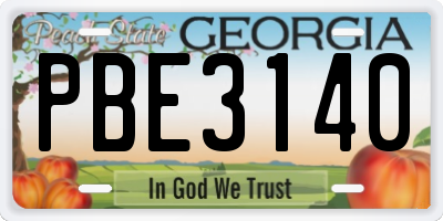 GA license plate PBE3140