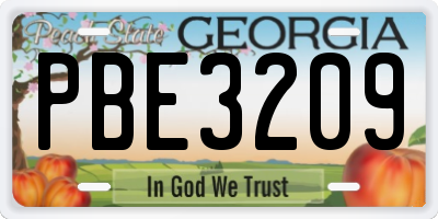 GA license plate PBE3209