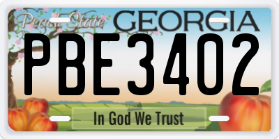 GA license plate PBE3402
