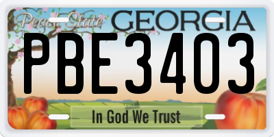 GA license plate PBE3403