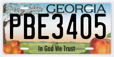 GA license plate PBE3405