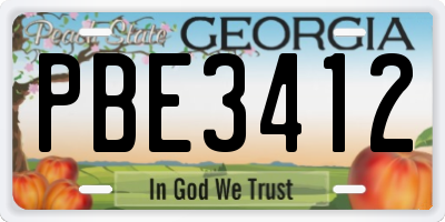 GA license plate PBE3412