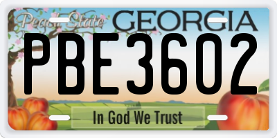 GA license plate PBE3602