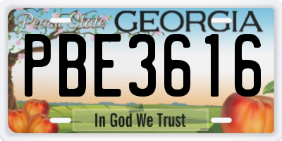 GA license plate PBE3616