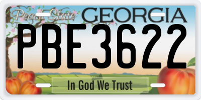 GA license plate PBE3622