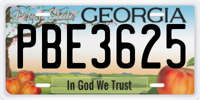 GA license plate PBE3625