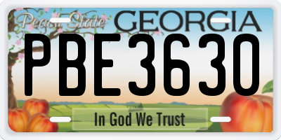 GA license plate PBE3630