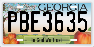GA license plate PBE3635