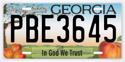 GA license plate PBE3645