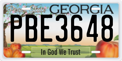 GA license plate PBE3648