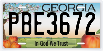GA license plate PBE3672
