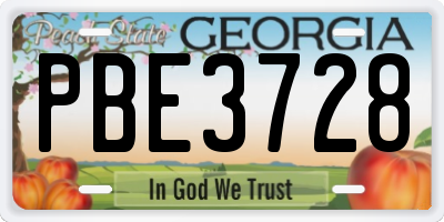 GA license plate PBE3728