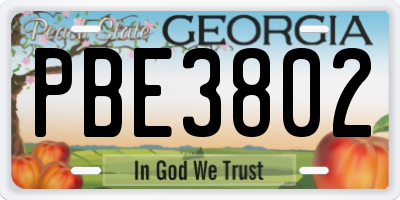 GA license plate PBE3802