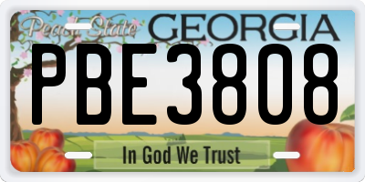 GA license plate PBE3808