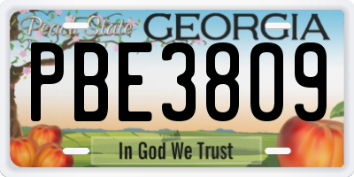 GA license plate PBE3809