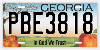 GA license plate PBE3818