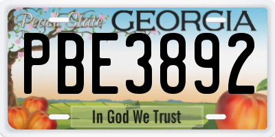 GA license plate PBE3892
