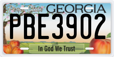 GA license plate PBE3902