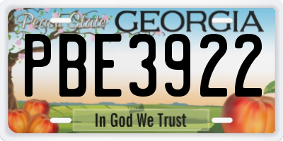 GA license plate PBE3922