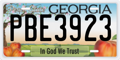 GA license plate PBE3923