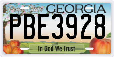 GA license plate PBE3928