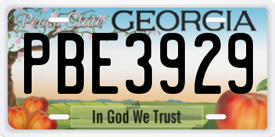 GA license plate PBE3929