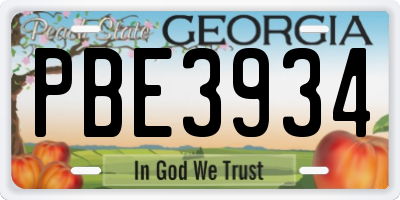 GA license plate PBE3934