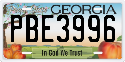 GA license plate PBE3996