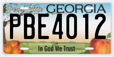 GA license plate PBE4012