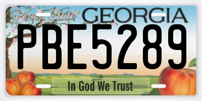 GA license plate PBE5289