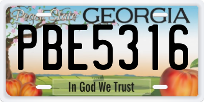 GA license plate PBE5316
