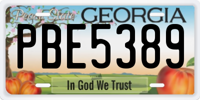 GA license plate PBE5389