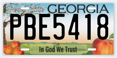 GA license plate PBE5418