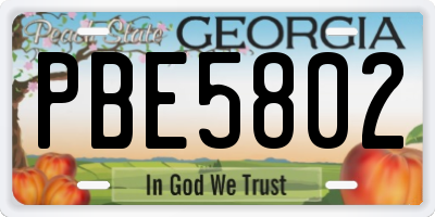 GA license plate PBE5802