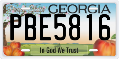 GA license plate PBE5816