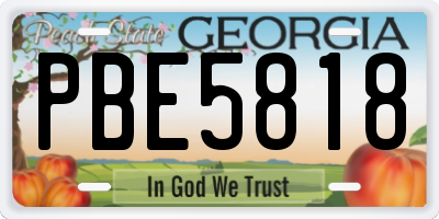 GA license plate PBE5818
