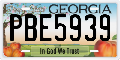 GA license plate PBE5939