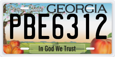 GA license plate PBE6312
