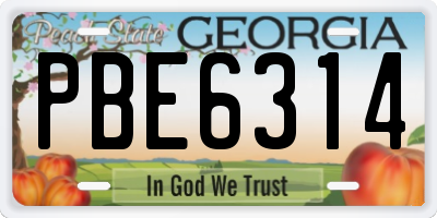 GA license plate PBE6314