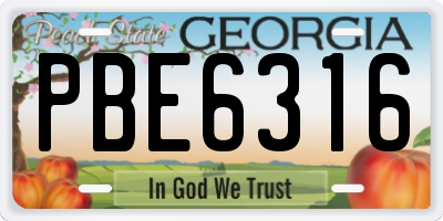 GA license plate PBE6316