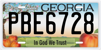 GA license plate PBE6728