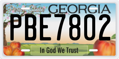 GA license plate PBE7802