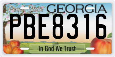 GA license plate PBE8316