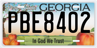 GA license plate PBE8402